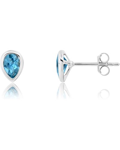 Nicole Miller Sterling Silver Pear Cut 6mm Gemstone Bezel Set Stud Earrings - Blue