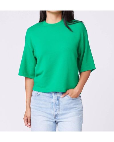 Monrow Supersoft Fleece Short Sleeve Sweatshirt - Green