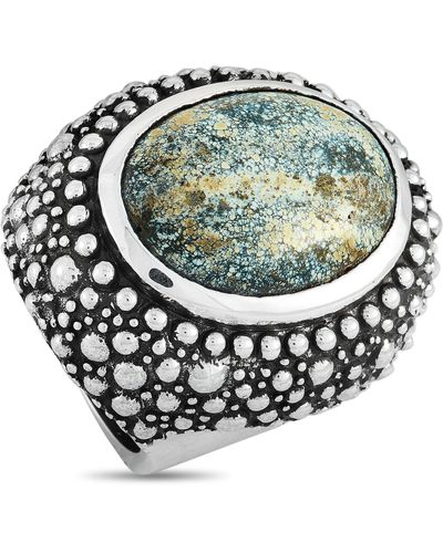 King Baby Studio Silver And Spotted Turquoise Beaded Texture Ring - Green