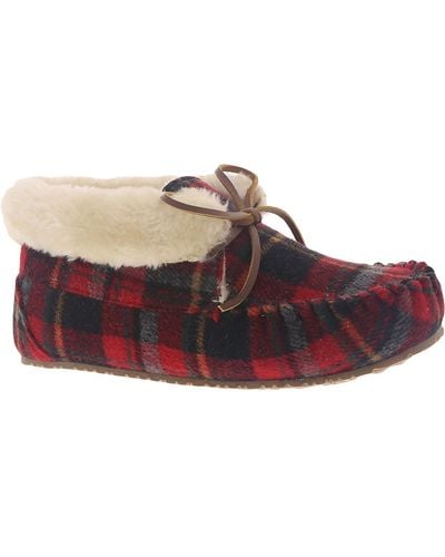 Minnetonka Cabin Bootie Bow Faux Fur Lined Moccasins - Red