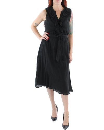 Lauren by Ralph Lauren Ruffled Calf Midi Dress - Black