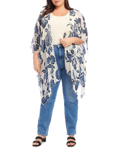 Karen Kane Plus Floral Print Layer Open Front - Blue