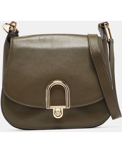 Michael Kors Olive Leather Delfina Saddle Bag - Green