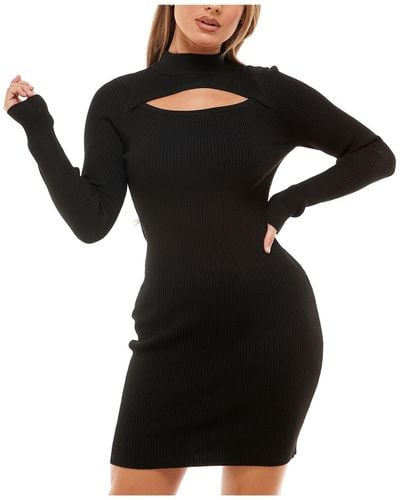 Planet Gold Juniors Cut-out Bodycon Sweaterdress - Black