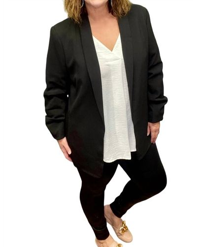 Eesome Ruched Sleeve Blazer - Black