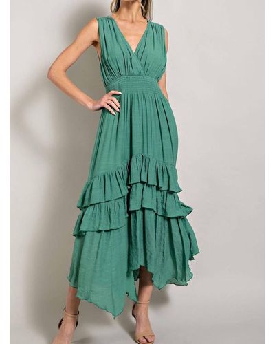 Eesome Smocked Ruffle Maxi Dress - Green