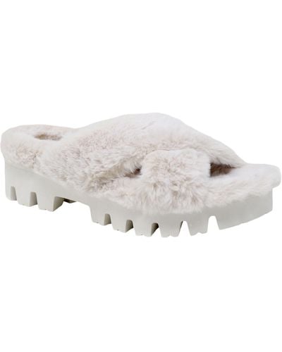 Charles David Zealous Faux Fur Lugged Sole Flatform Sandals - White