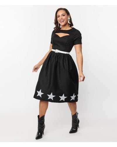 Unique Vintage & White Star Cut Out Dress - Black