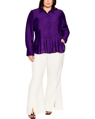 City Chic Plus Woven Long Sleeves Button-down Top - Purple
