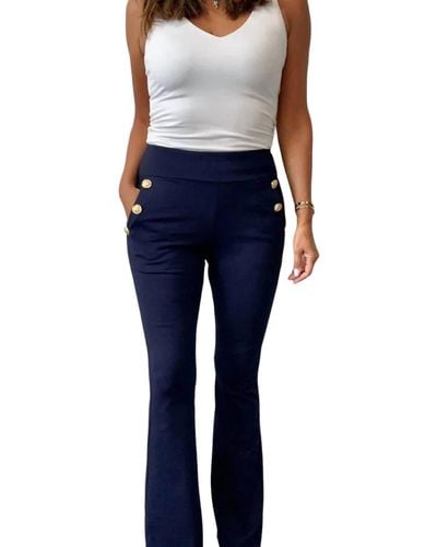 Veronica M Ponte Pants With Gold Buttons - Blue