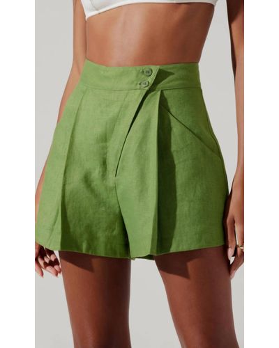 Astr Kerrigan Pleated Linen Shorts - Green
