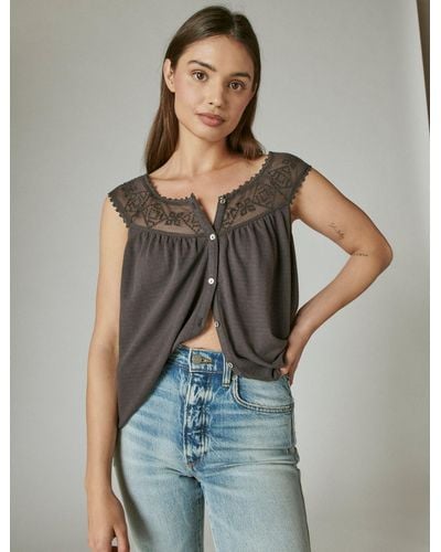 Lucky Brand Geo Embroidered Tank - Gray