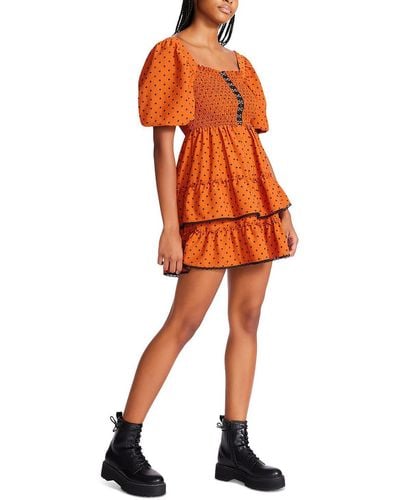 Betsey Johnson Hook And Eye Bodice Floral Babydoll Dress - Orange