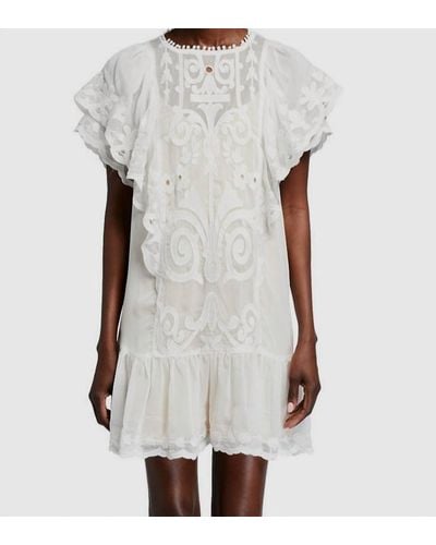 Stellah Semi Sheer Embroided Lace Dress - White