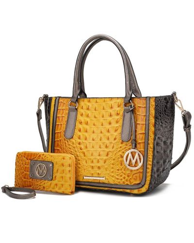 MKF Collection by Mia K Bonnie Faux Crocodile-embossed Vegan Leather Satchel With Wallet Bag - 2 Pieces - Yellow