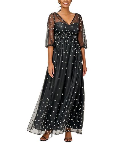 Adrianna Papell Glitter Mesh Overlay Fit & Flare Dress - Black