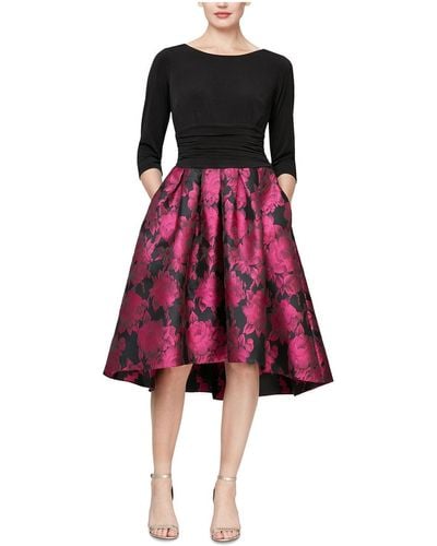 SLNY Floral Hi-low Cocktail And Party Dress - Red