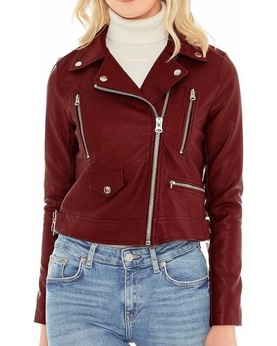 Love Tree Crushing It Faux Leather Moto Jacket - Red