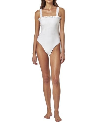 Charlie Holiday Millie Gingham Ruffled One-piece Swimsuit - White