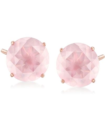 Ross-Simons Rose Quartz Stud Earrings - Pink
