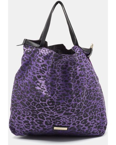 Jimmy Choo Leopard Print Fabric Zip Shopper Tote - Purple