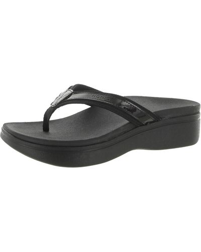 Vionic High Tide Patent Leather Slip On Wedge Sandals - Black