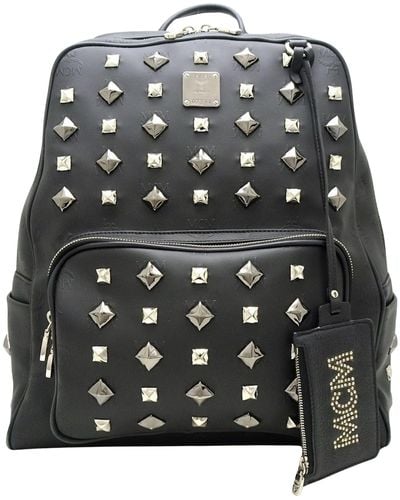 MCM Studded Canvas Backpack Bag (pre-owned) - Gray