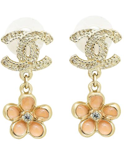 Chanel Light Cc Flower Drop Earrings - Metallic