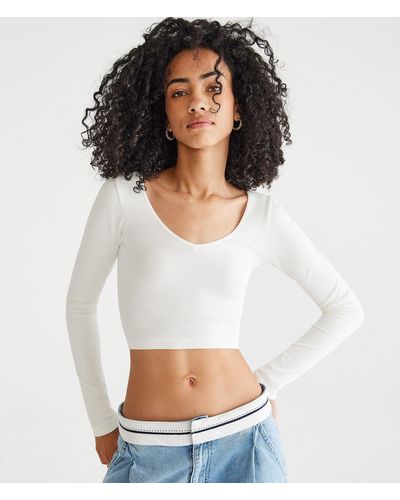 Aéropostale Long Sleeve Seriously Soft Los Angeles Cropped Graphic 2Fer Tee