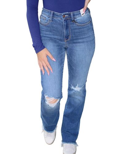 Judy Blue Fray Hem Straight Jeans - Blue