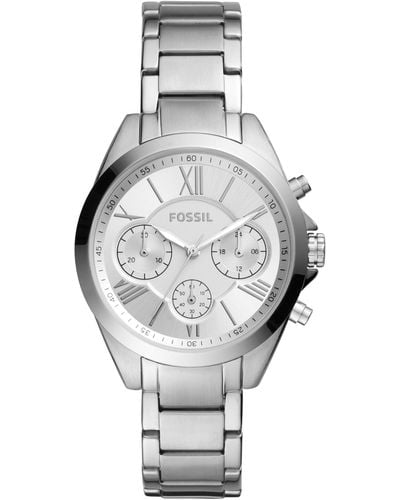 Fossil Modern Courier Midsize Chronograph Watch With Silver Tone Stainless Steel Strap For Bq3035 - Metallic