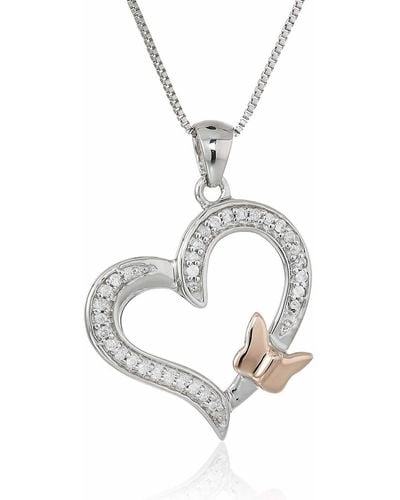 Vir Jewels 1/10 Cttw Diamond Butterfly And Heart Pendant 14k And Rose Gold - Metallic