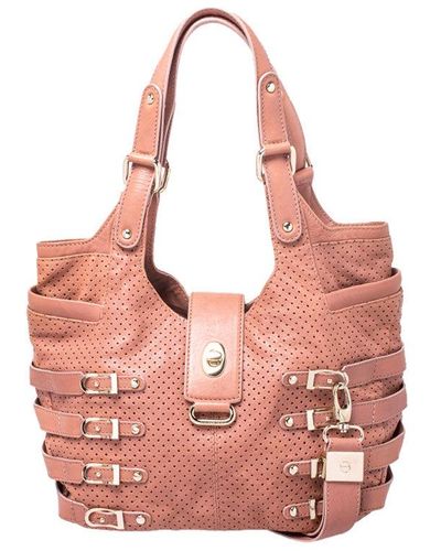 Jimmy Choo Nude Perforated Leather Bardia Buckle Shoulder Bag - Pink