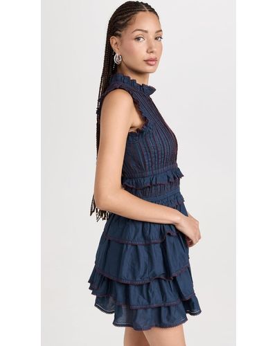 Sea Mable Cambric Sleevless Pleated Dress - Blue