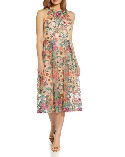 Adrianna Papell Burnout Midi Fit & Flare Dress - Natural