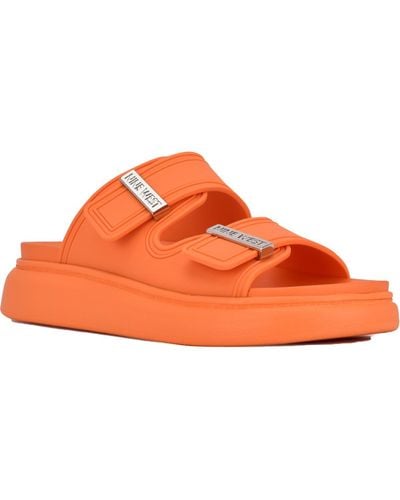 Nine West Dew 3 Slip On Strappy Slide Sandals - Orange