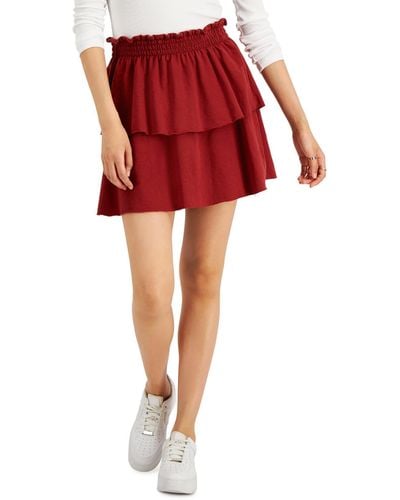 Planet Gold Juniors Smocked Short Mini Skirt - Red