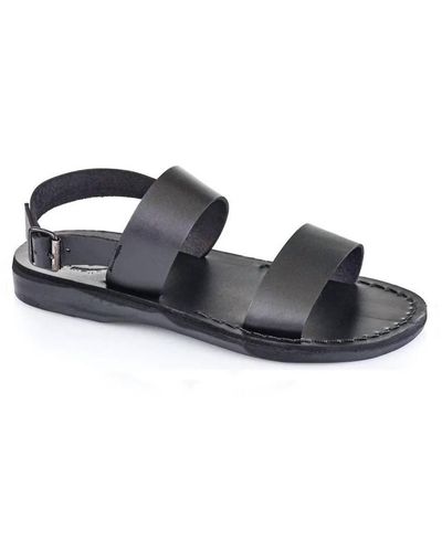 Jerusalem Sandals Golan Leather Slingback Flat Sandal - Black