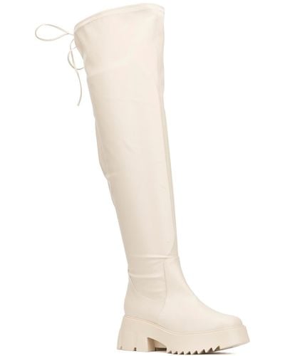 FASHION TO FIGURE Faux Leather Round Toe Over-the-knee Boots - Natural