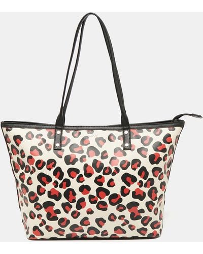 DKNY /red Leopard Print Coated Canvas Zip Tote - White