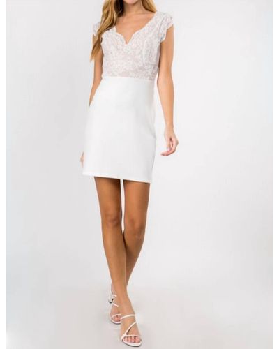 Fanco V Neck Lace Embellished Mini Dress - White