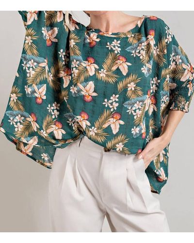 Eesome Tropical Print Blouse - Blue