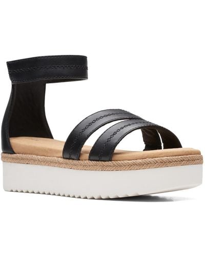 Clarks Lana Glide Leather Ankle Strap Platform Sandals - Black