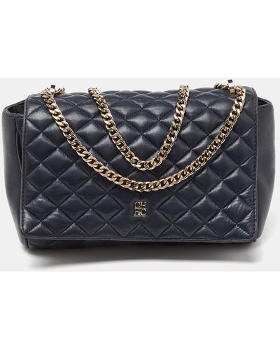 CH by Carolina Herrera Quilted Leather Flap Chain Shoulder Bag - Blue