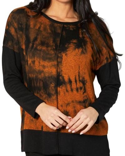 French Kyss Marble Wash Color Block Crew Top - Black