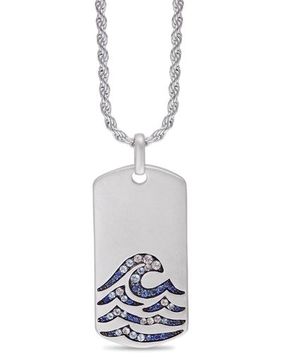 Monary Breaking Waves Sterling Silver Blue Sapphire & Topaz Stone Tag - White