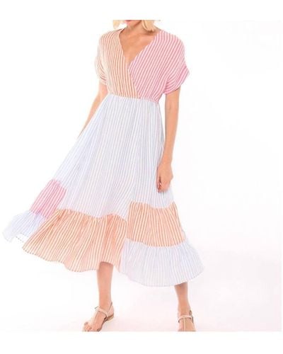Vilagallo Vestido Libby Linen Stripe - Pink