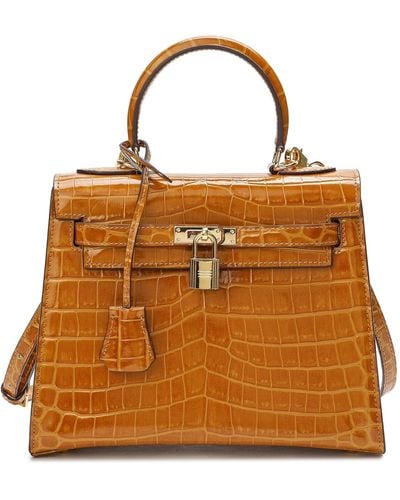 Tiffany & Fred Alligator Embossed Leather Grace Satchel - Brown