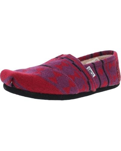 TOMS Classic Faux Shearling Square Toe Flats - Red