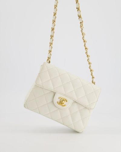 Chanel Vintagecaviar Mini Square Flap Bag With 24k Gold Hardware - White